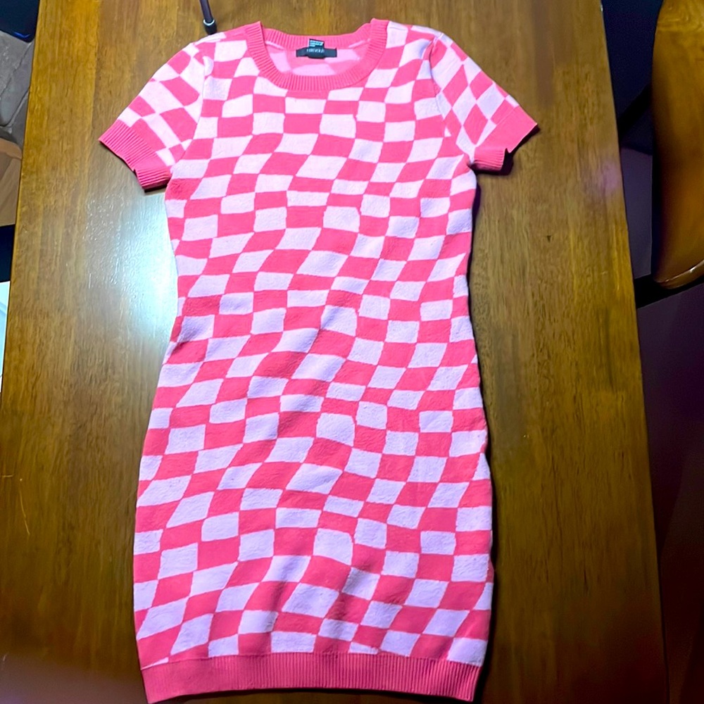 Sweater Dress mini pink on pink checkered